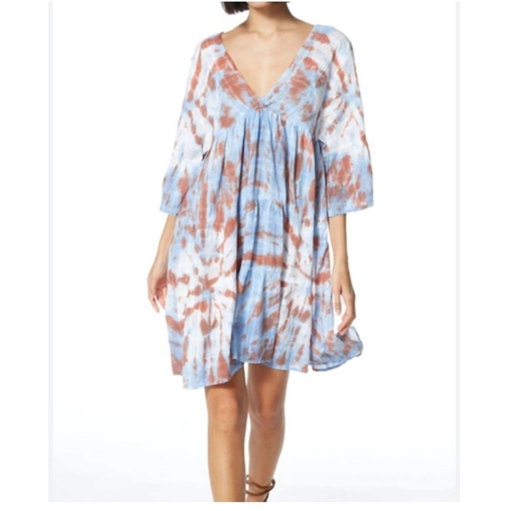 Young Fabulous & Broke Marley in Blue Fog Tie Dye V-Neck Dress Small - Picture 3 of 11